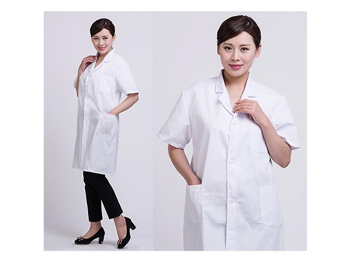 Bata de laboratorio unisex blanca de manga corta con bolsillos, modelo 2026, ideal para el verano. Uniforme médico para médicos y enfermeras.