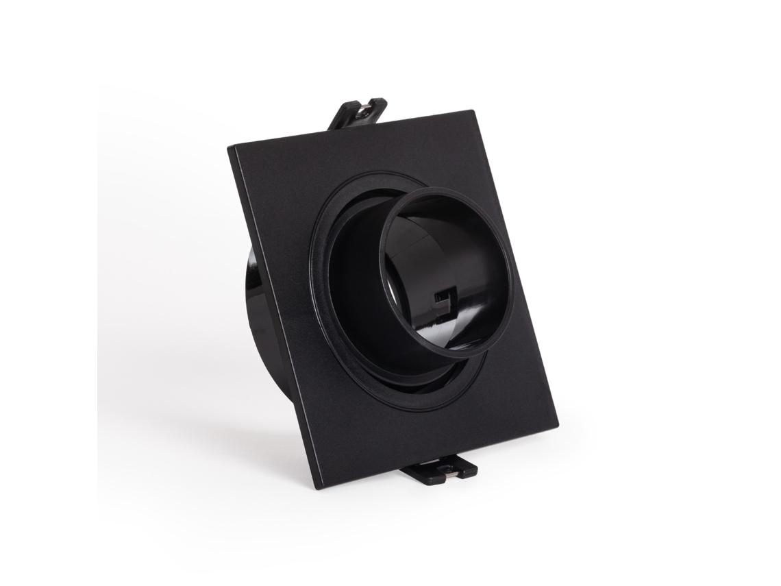 Marco cuadrado inclinable para downlight de bajo consumo para lámpara LED GU10/GU5.3, corte Ø75 mm, Suefix negro, Ledkia