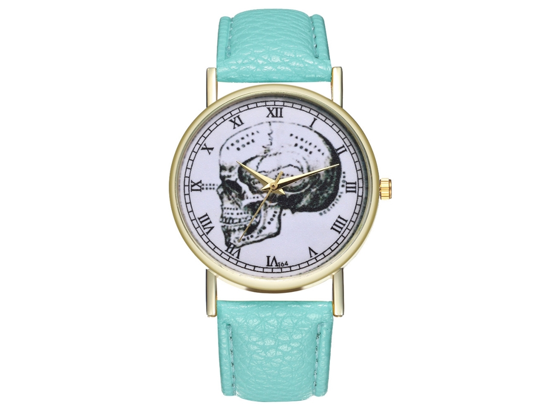 Reloj Cuarzo Unisex De Moda Con Correa De Piel Pu Y Patrón De Calavera (menta)