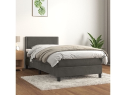 Cama Box Spring Con Colchón Terciopelo Gris Oscuro 90x200 Cm