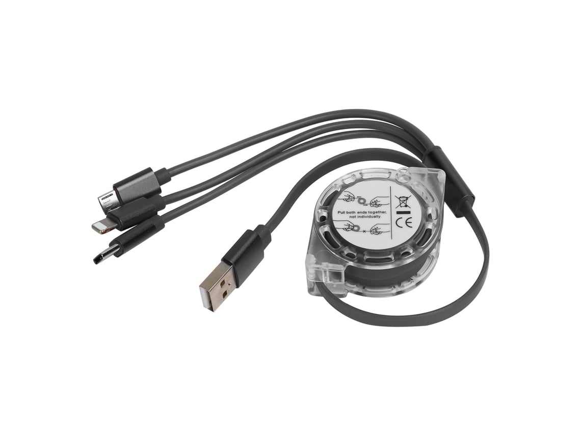 Cable De Carga Usb Trenzado De Nailon Retráctil 3 En 1 Para Ios/type C/micro