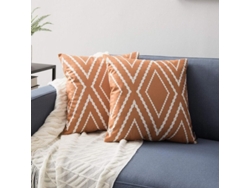 Juego De 2 Fundas De Almohada Naranjas De 45 X 45 Cm (18 X 18 Pulgadas) Con Diseño Bohemio Azteca, De Poliéster, Decorativas Para Sofá Cama.