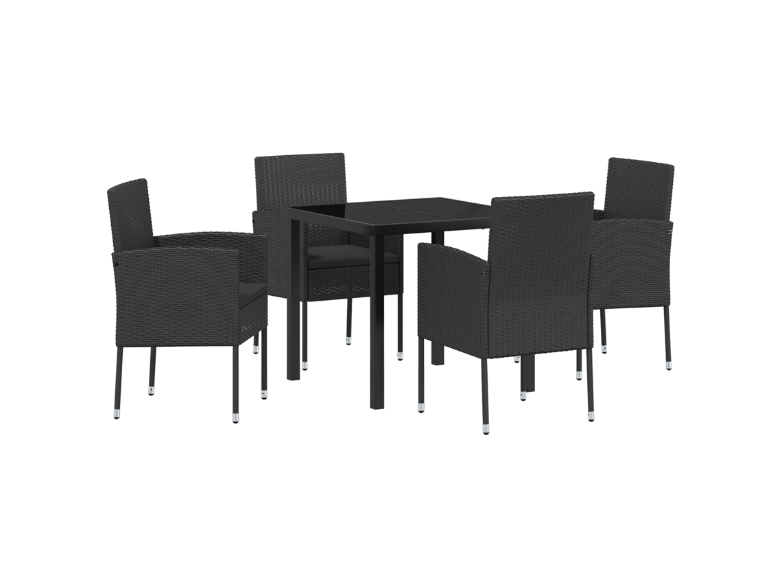 Conjunto 5 De Comedor De Jardín  De Vidaxl Con Cojines De Ratán Poliéster Negro