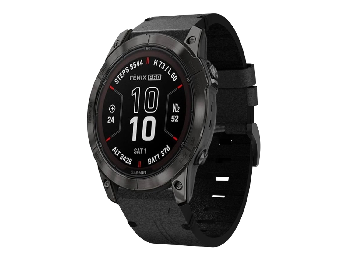 Bracelete Para Garmin Fenix 7x Pro (51mm) - Couro - Fivela De Aço (26mm) Preto