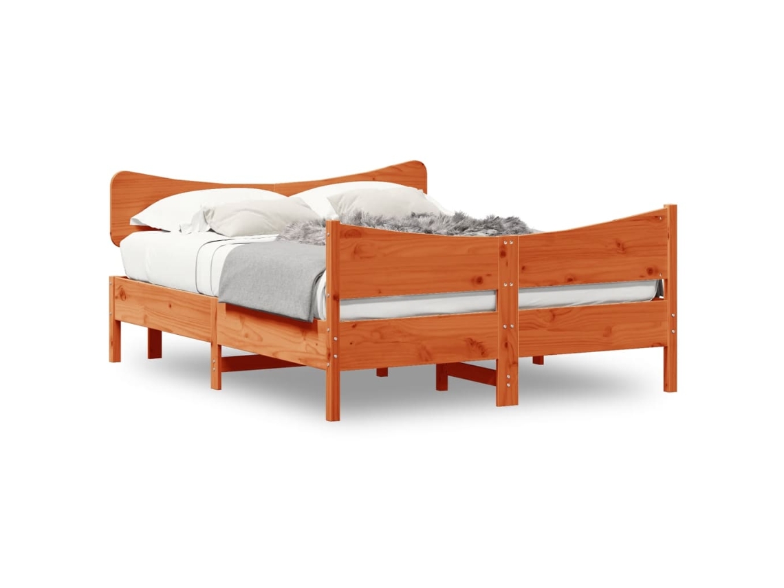Maison Exclusive - Cama Sin Colchón Madera Maciza Pino Marrón Cera 150x200 Cm