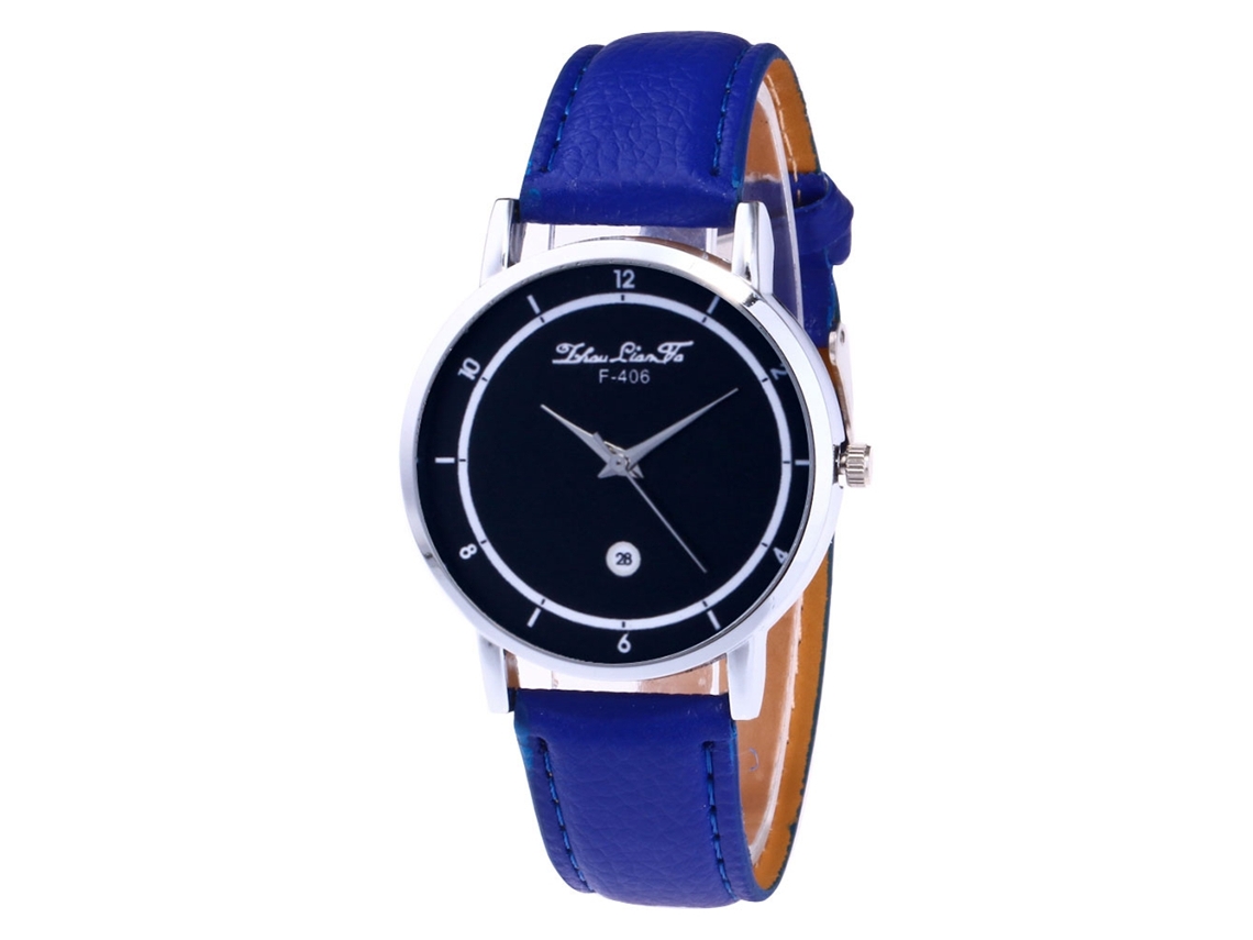 Reloj Unisex Zhoulianfa Con Correa De Piel Sintética, Esfera Redonda Y Movimiento De Cuarzo Azul Real.