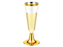Copas de champán desechables de plástico transparente para fiestas. Copa transparente de 119 ml (150 ml) con borde y base dorados. YUNZII