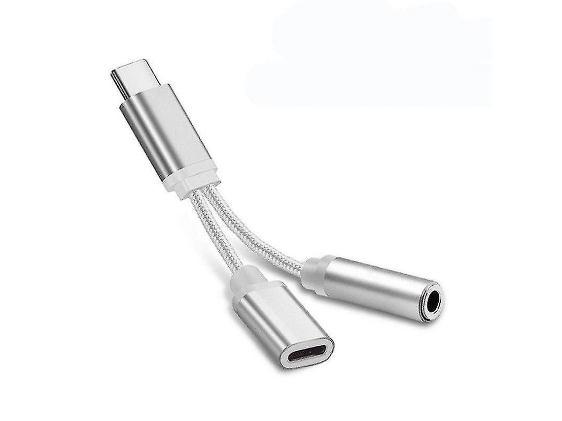 Adaptador 2 En 1 De Usb-c A Conector De 3,5 Mm, Divisor De Carga Y Audio Para Teléfonos Móviles Sin Puerto Auxiliar.