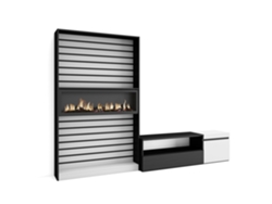 Muebles de Salón para TV 260x186x35cm Para TV hasta 65 Chimenea eléctrica Blanco y negro