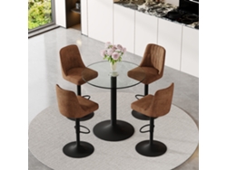 Set De Barra 89 Cm - 4 Taburetes Giratorios Con Tela Tecnológica Marrón, Estructura Metálica Negra, Mesa De Cristal - Marrón+negro, Transparente