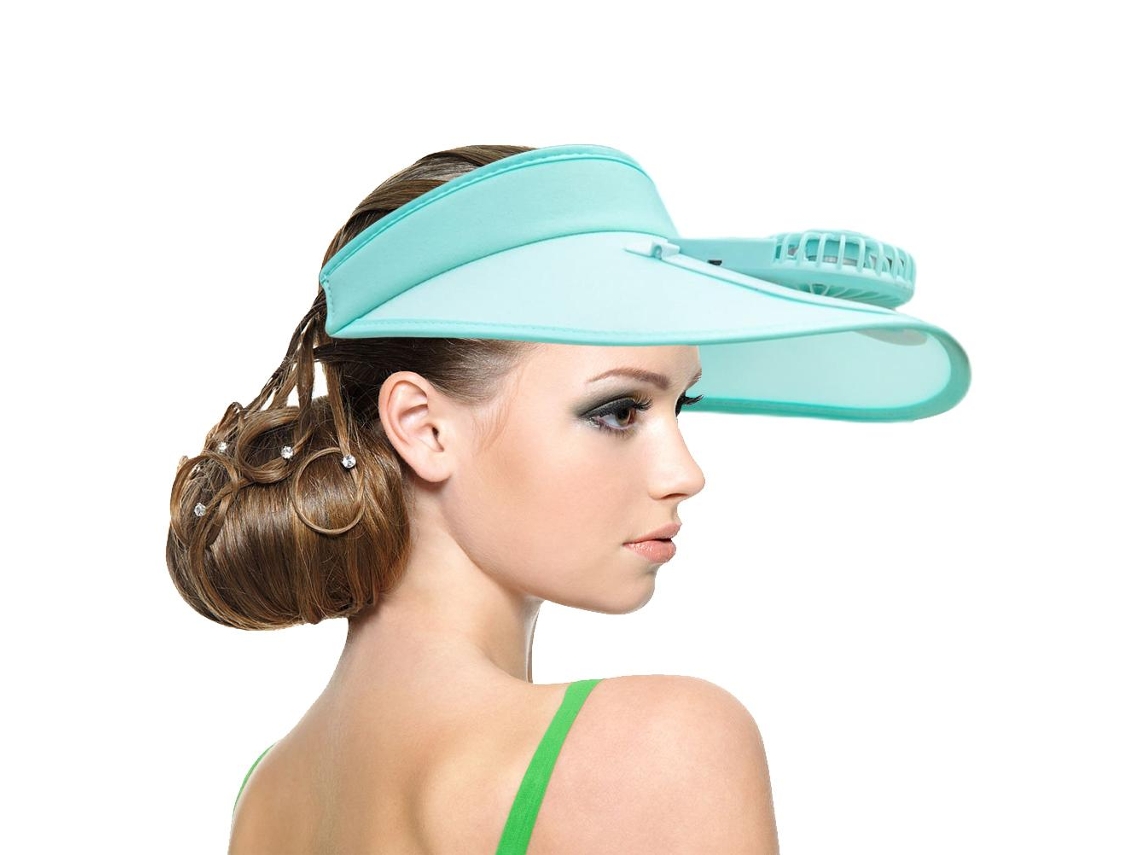 Gorra con visera, ventilador recargable, protección solar, parte superior hueca, velocidad regulable, para niños y adultos, azul claro.