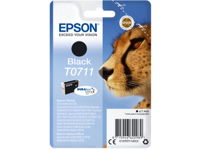 Cartucho de tinta original EPSON T0711, Guepardo 7,4 ml , Negro, C13T07114012