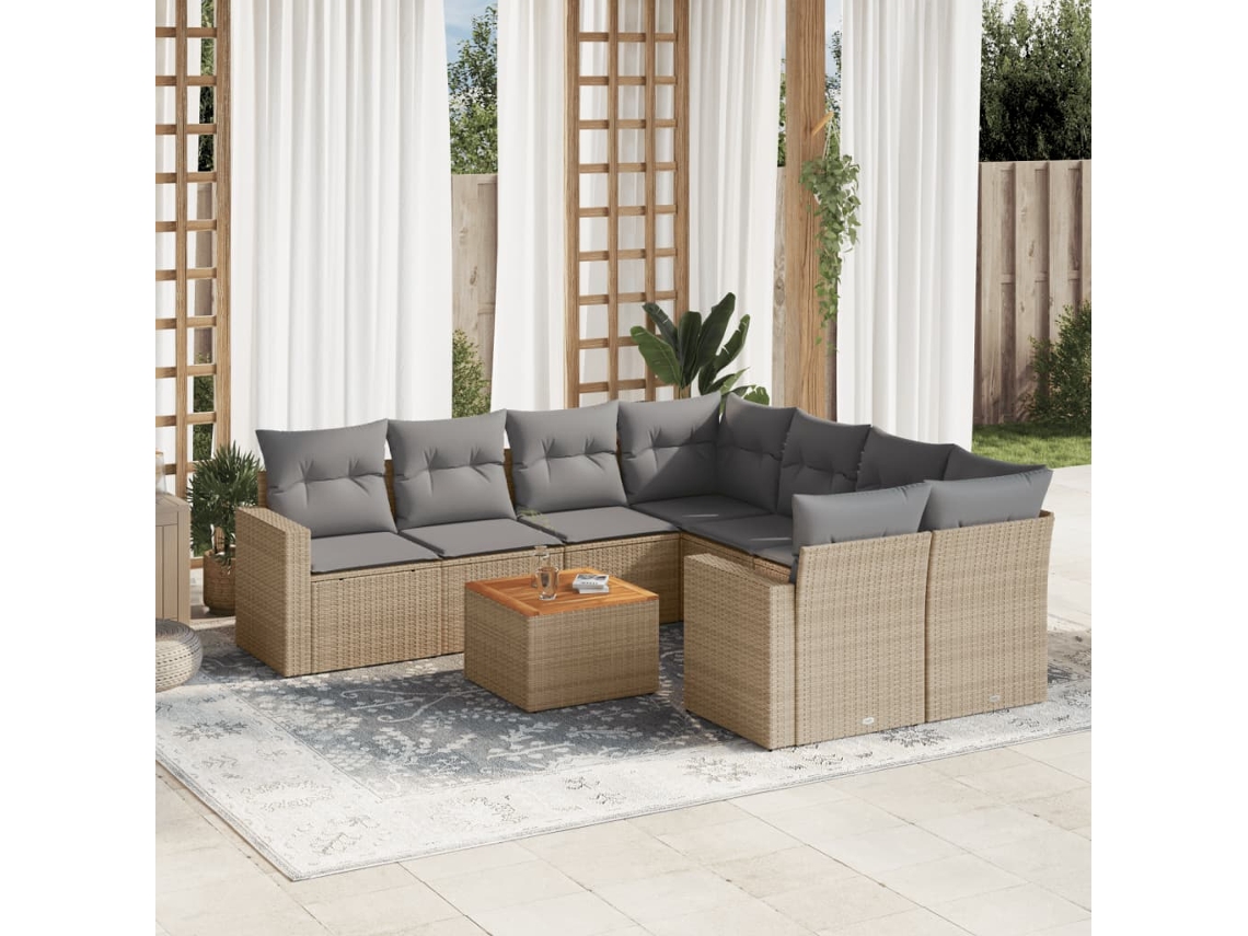 Conjunto de sofá de jardín de 9 piezas con cojines en mimbre beige mixto de DKD Home Decor
