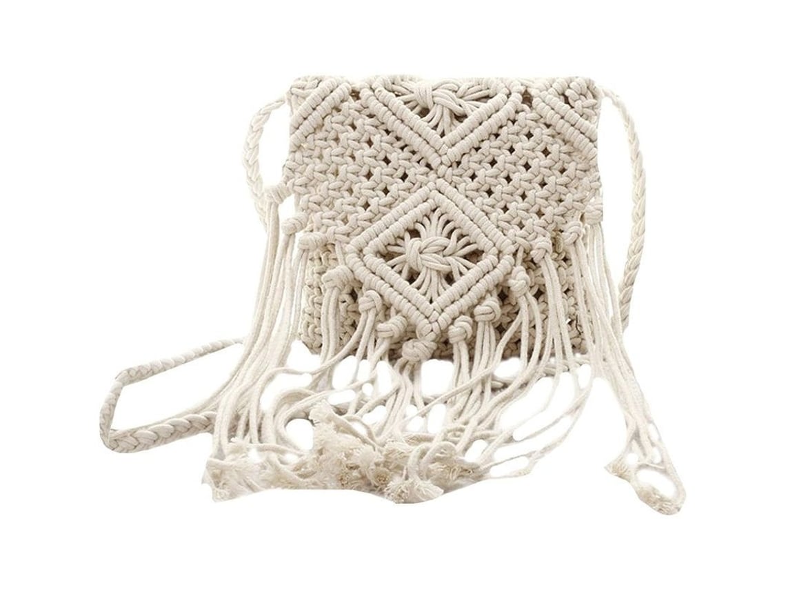 Bolso De Hombro Tejido A Mano Con Flecos Boho Para Mujer, Ideal Para Playa Y Viajes