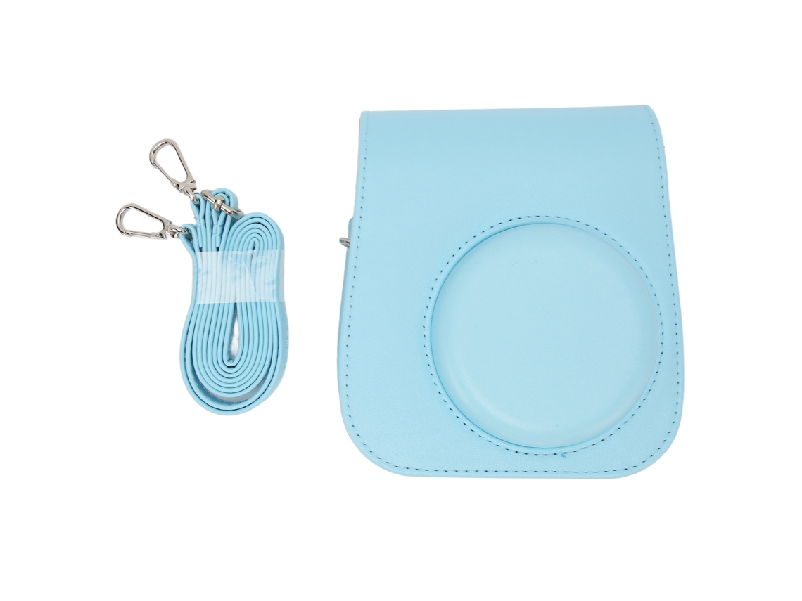 Capa De Câmera Protetora Em Couro Pu Cor Unica Com Alça Ajustável Para Camping Viagem Azul Para Instax Mini 11