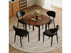 Conjunto De Mesa Redonda De Madera (100 Cm) Con 4 Sillones Curvos De Poliuretano Negro.