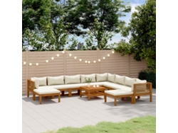 Conjunto Lounge 11 Peças Jardin C/ Almofadões Creme Acacia Maciça Dkd Home Decor