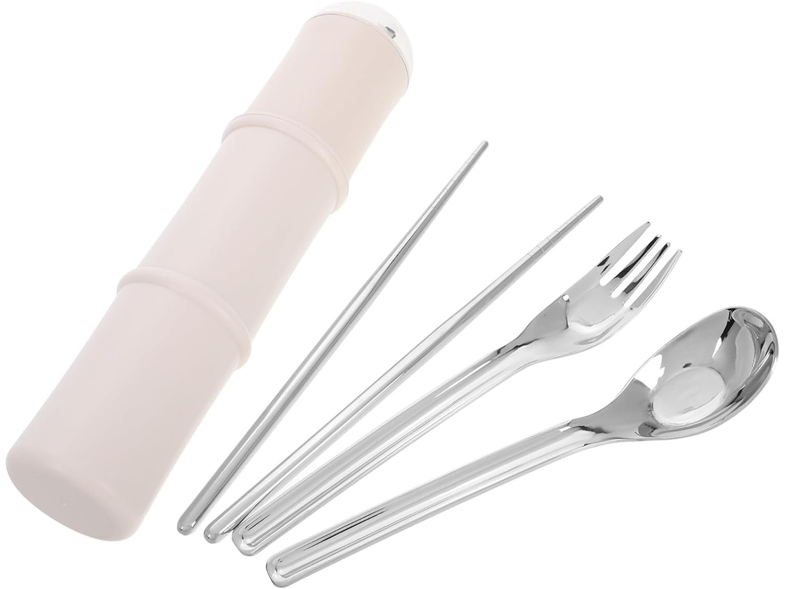 Juego De Tenedor Y Cuchara Inoomp Con Tenedor, Cuchara Y Palillos Reutilizables De Acero Inoxidable Para Llevar,