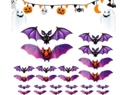 Murciélagos De Halloween | 24 Pegatinas De Pared 3d Con Luz - Decoración Del Hogar