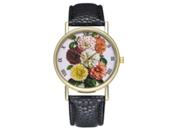 Reloj De Pulsera Analógico De Cuarzo Para Mujer Con Correa De Piel Sintética Con Estampado Floral (negro)