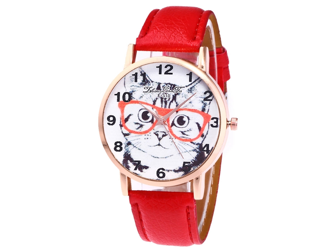 Reloj De Pulsera De Cuero Redondo Dial Redondo Cuarzo Para Hombres Moda Rojo