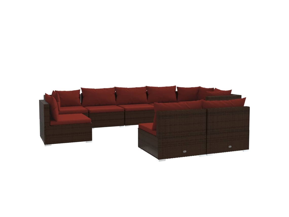 Maison Exclusive - 9 Pcs Conjunto Lounge Jardim C/ Almofadões Vime Pe Castanho