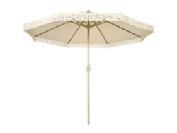 Sombrilla De Jardín Ø265x244 Cm Con Manivela Manual Ángulo Ajustable Y Flecos De Estilo Boho Para Terraza Piscina Crema