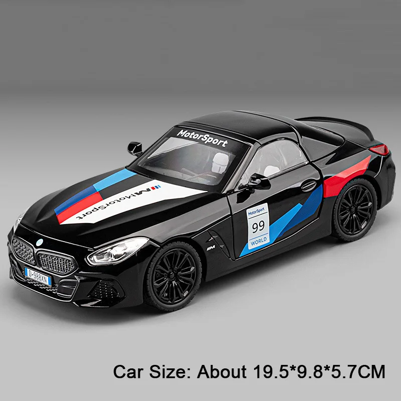 (z4 Negro) Escala 1:22 - Coche miniatura de aleación de metal fundido a presión con efectos de sonido y luz.