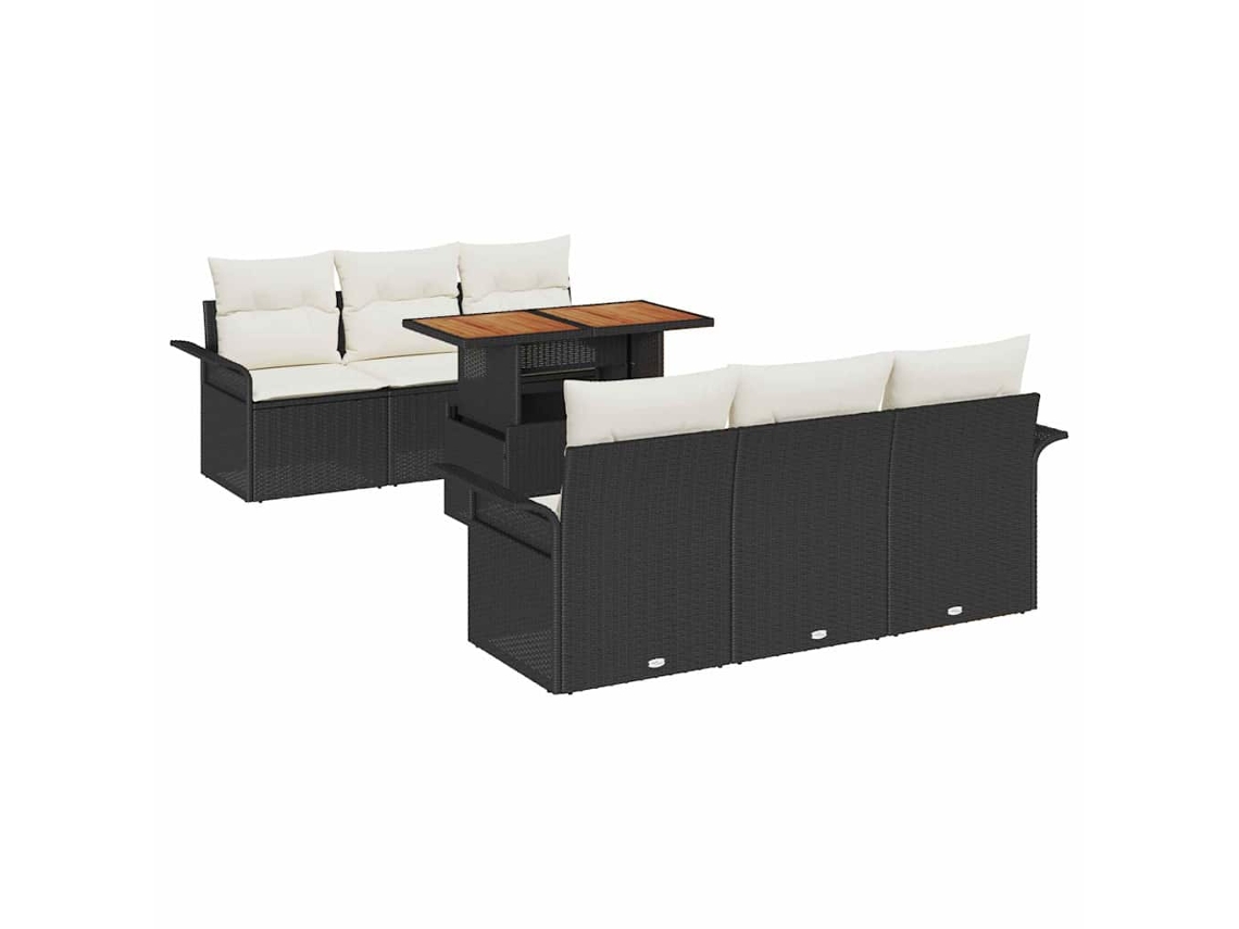 Maison Exclusive - Conjunto de sofá de jardín de 7 piezas con cojines, negro y crema.