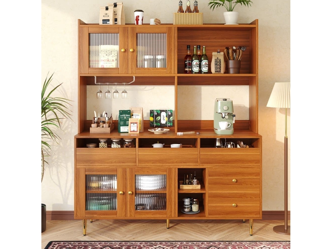 Aparador Alto Moderno - Mdf - Almacenamiento De Varios Niveles - Marrón