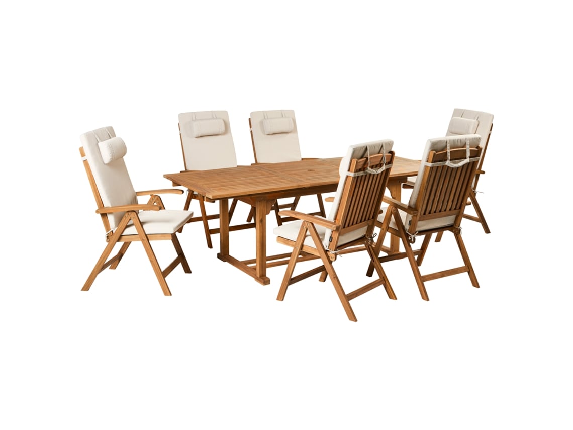 Juego de comedor Beliani Java Premium de madera de acacia con sillas, marrón, 220 x 90 x 74 cm