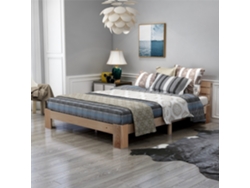 Cama Doble De Madera 200x140 Cm - Cama Maciza Con Cabecero, Estructura Y Somier De Láminas - Madera De Pino