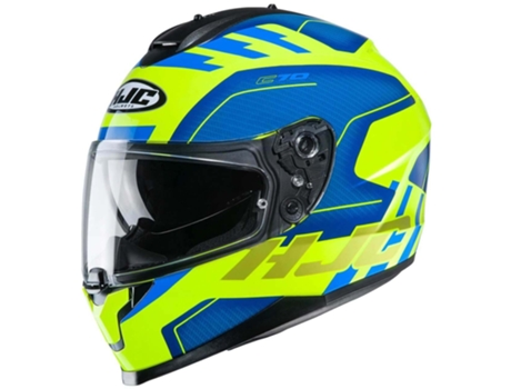 Casco HJC C70 Koro Color Azul y amarillo fluor Talla S