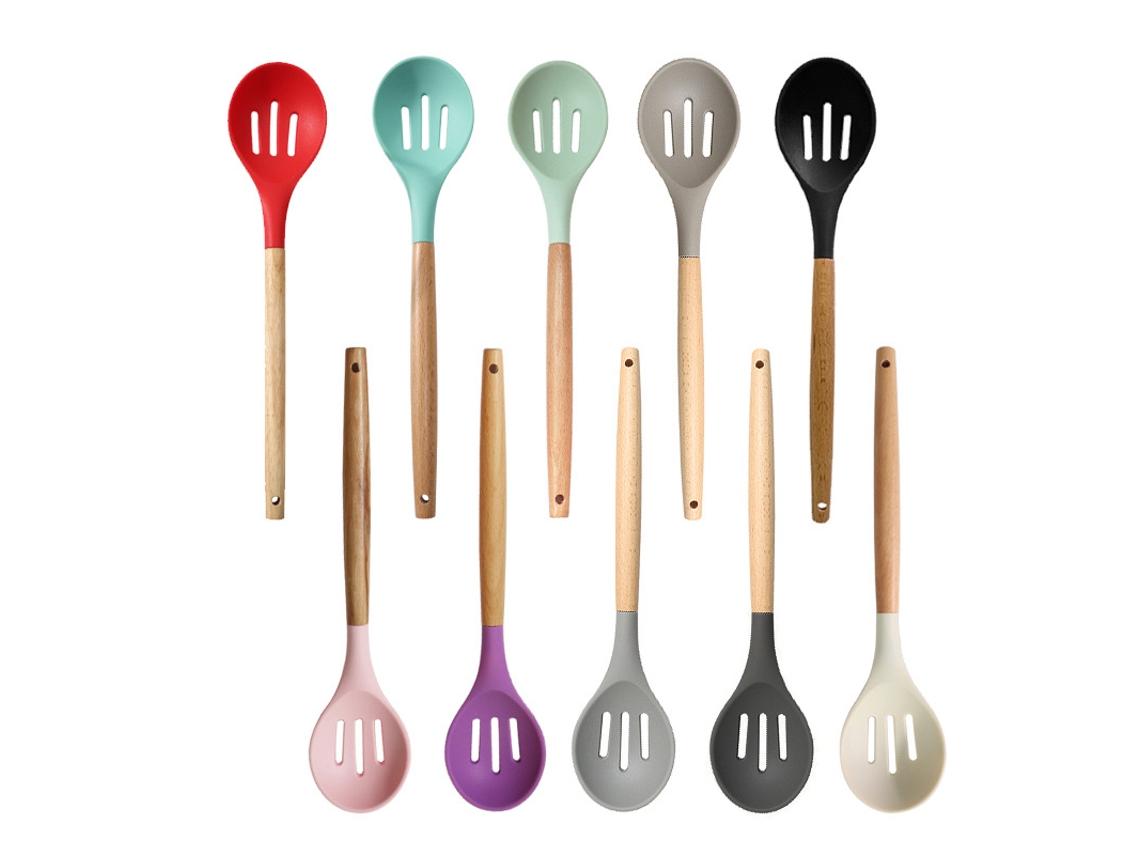 Utensilios De Cocina Colador De Silicona Con Mango De Madera 1 Pieza Negro Yuysan