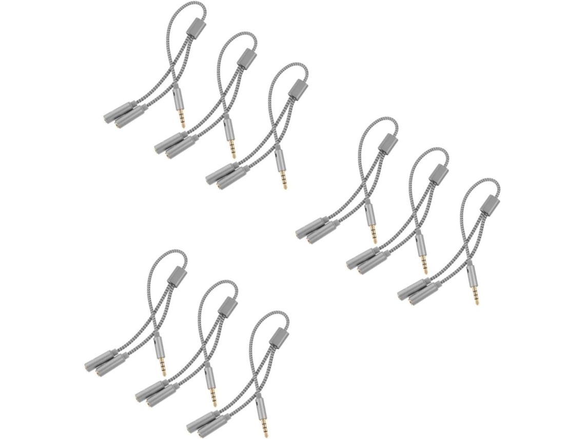 3 juegos de cables divisores de audio, juego de adaptadores de micrófono y práctico cable de extensión para micrófono.
