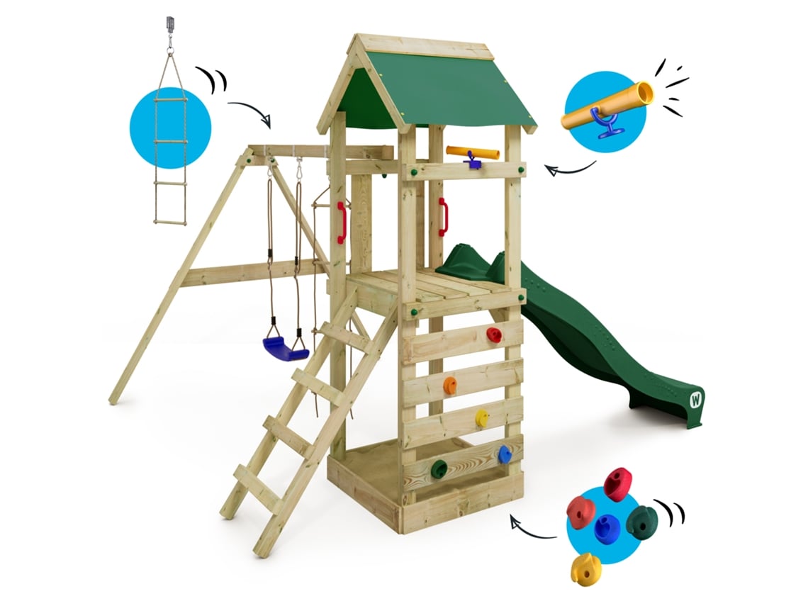 Parque Infantil Wickey Smart Cave Con Tobogán, Columpio Y Arenero Madera  Verde