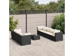 Conjunto de jardín de 8 piezas con cojines, mimbre sintético negro, DKD Home Decor