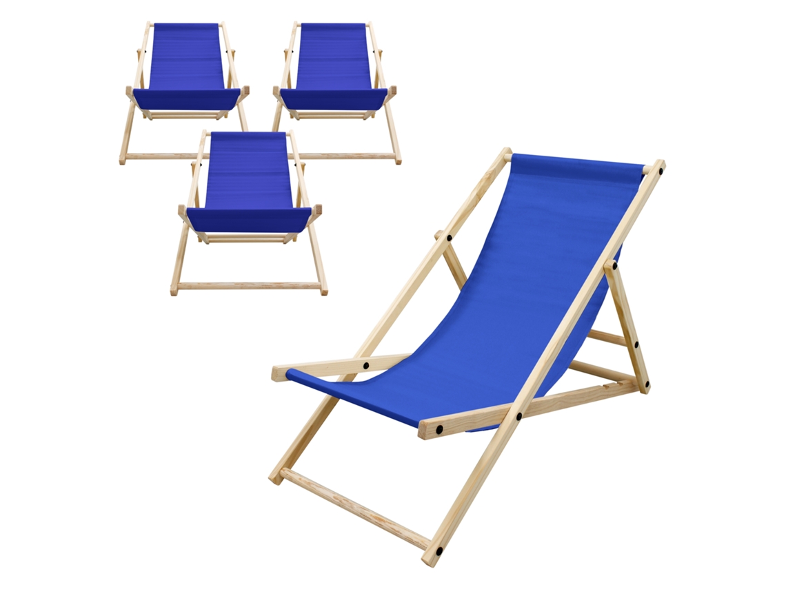 4x Silla De Playa Ecd Germany Azul Oscuro Madera Pino Tejido Oxford Impermeable Hasta120kg
