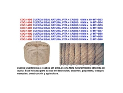 Cuerda sisal natural pita 4 cabos 12 mm x   50 mt si56