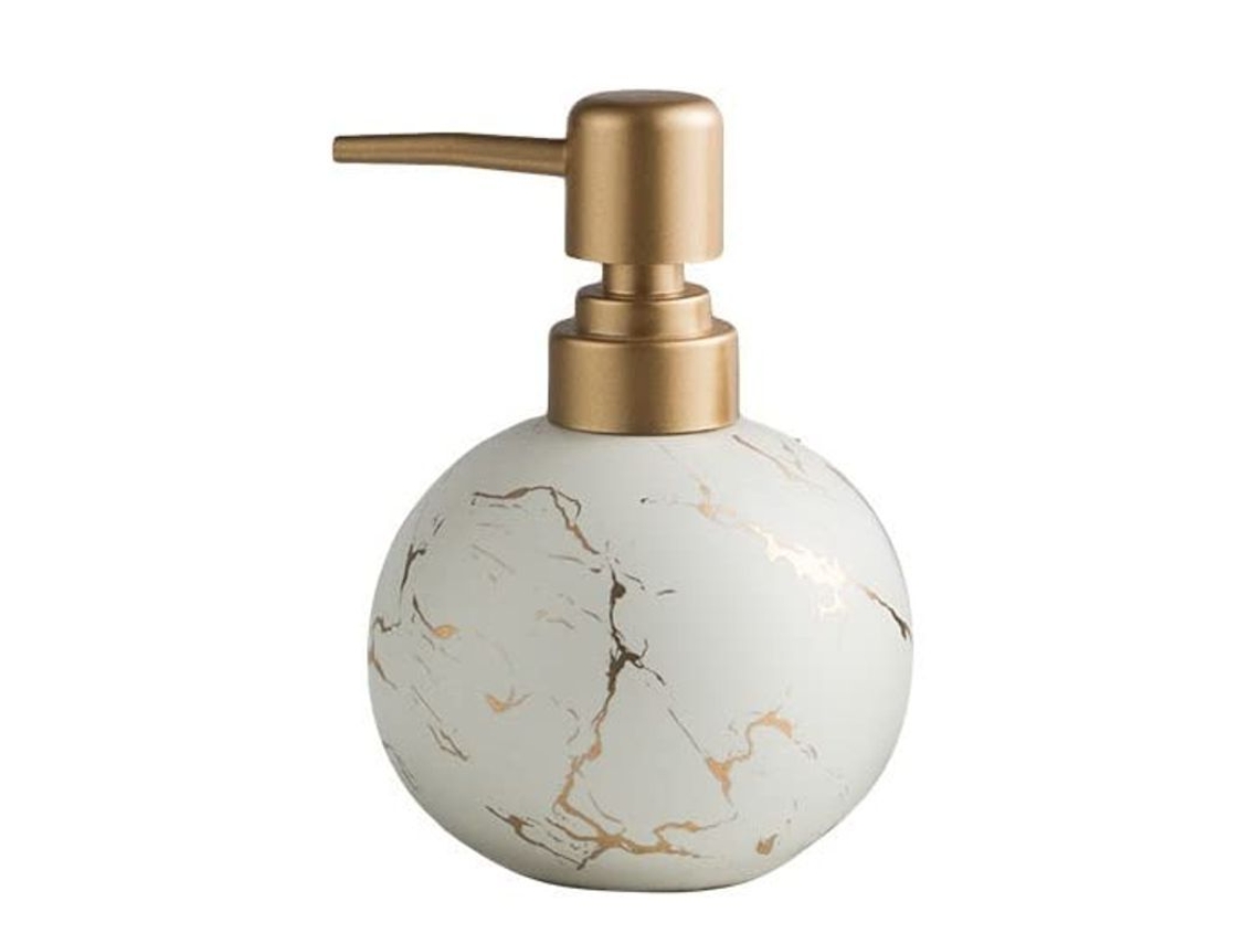 2026-dispensador De Jabón De Cerámica Redondo Con Bomba Anti-óxido, 300ml, Para Baño O Cocina, Blanco Con Textura Mármol Dorado