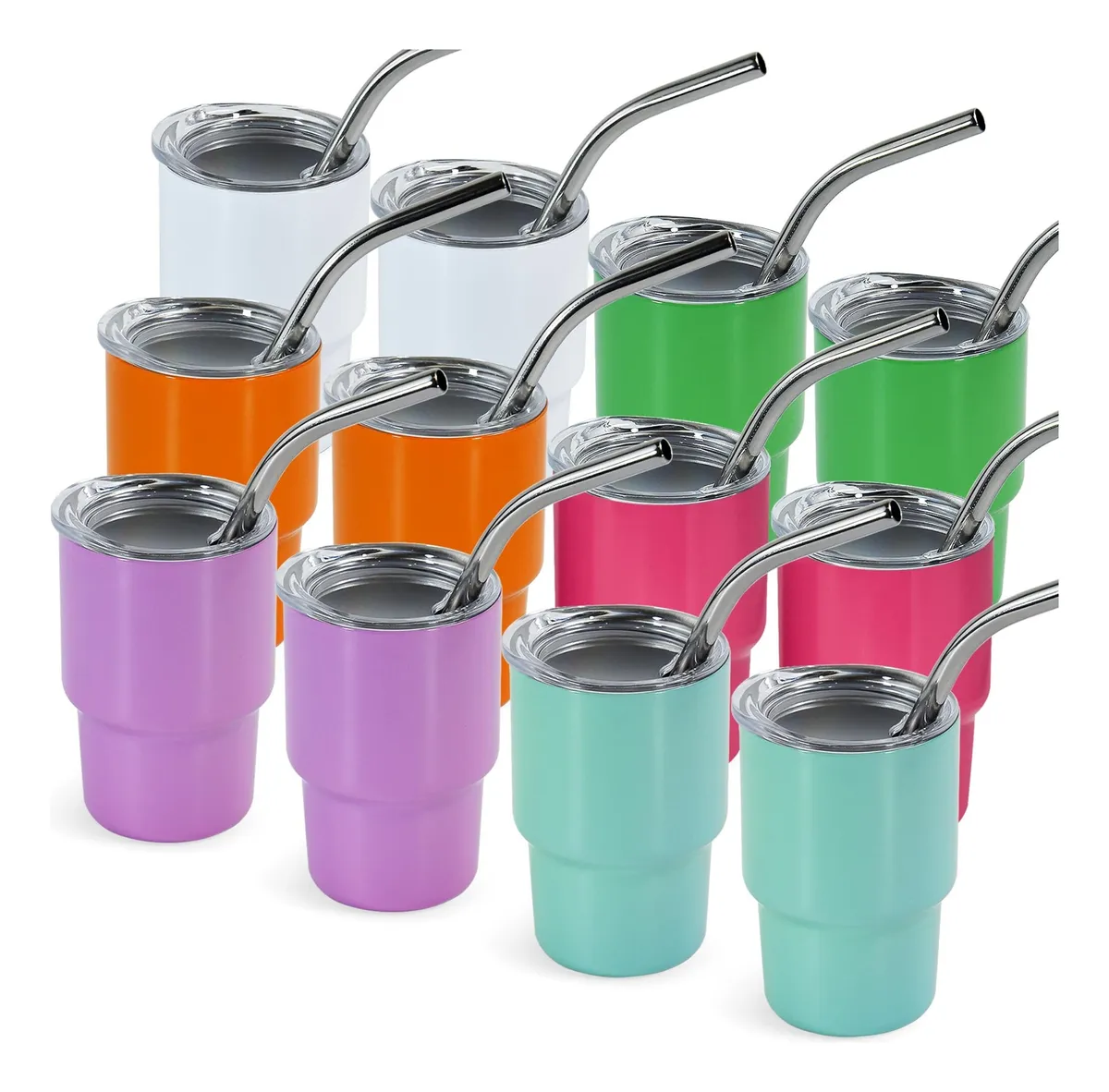 Taza portátil de doble capa de acero inoxidable 304 con pajita