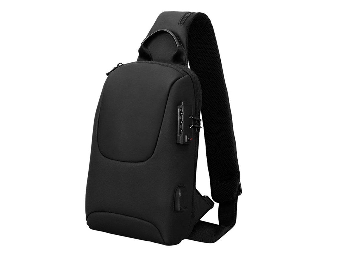 Bolso bandolera con cierre TSA y puerto de carga USB.