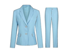Conjunto de oficina de dos piezas para mujer: chaqueta y pantalón ajustados.