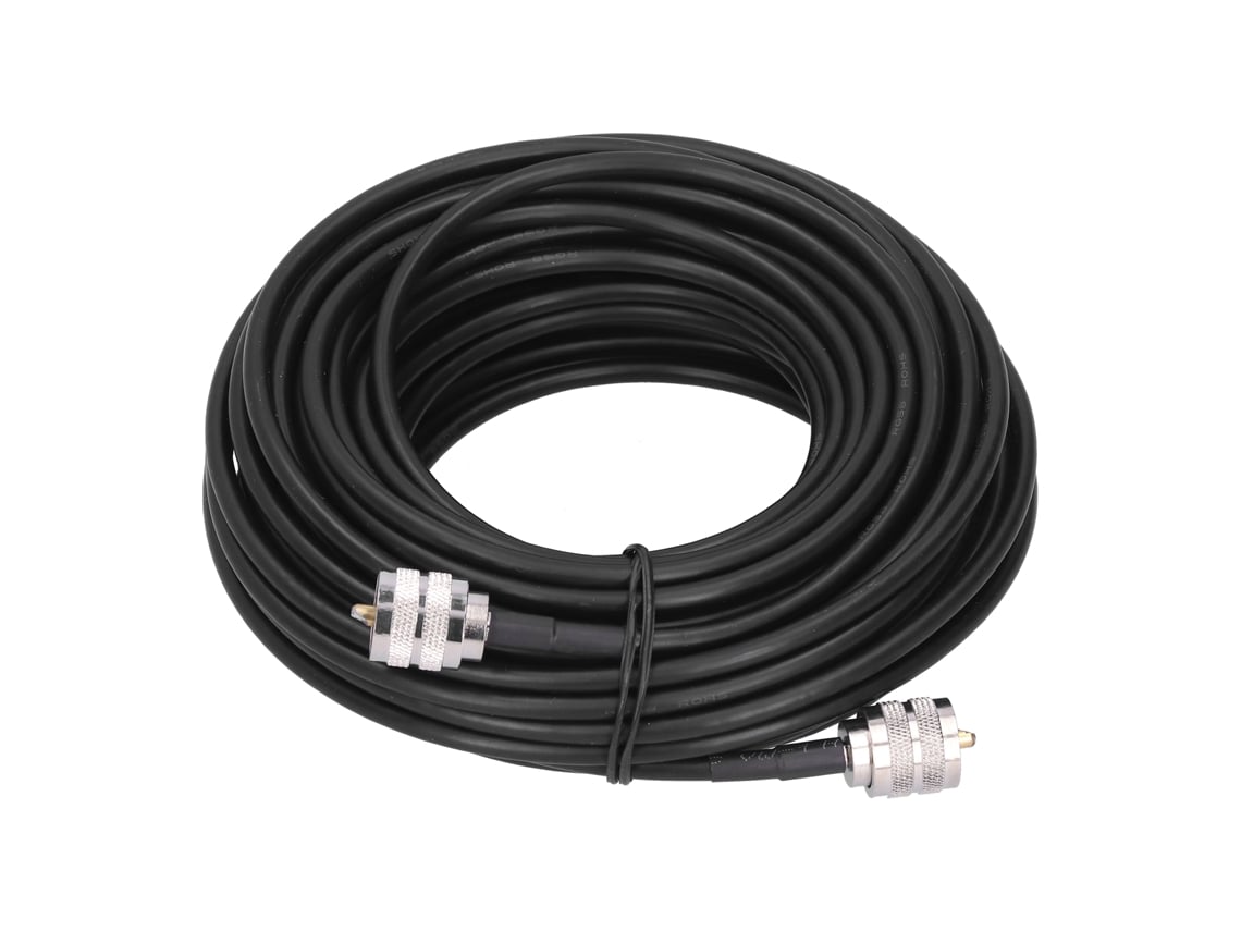 Cable Coaxial Rf Rg-58, 15 Metros, Negro Con Conector Macho Uhf Pl259, Plateado