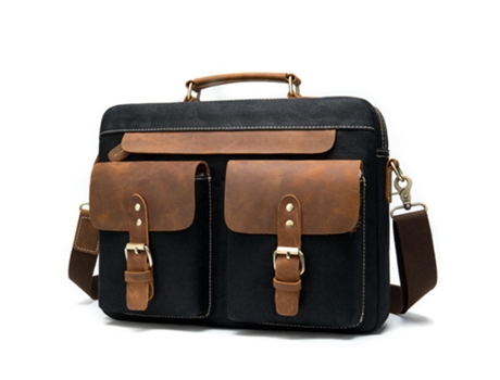 Bolso Bolso de Mensajero para computadora portátil para Hombres Bolso de Trabajo de Cuero para computadora de Negocios-Negro