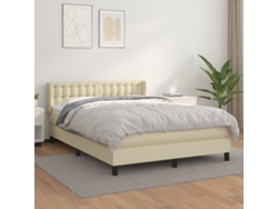 Syfax™ Cama Box Spring Con Colchón Cuero Sintético Crema 140x190 Cm