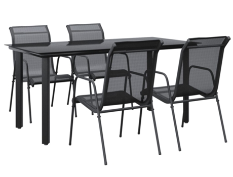Conjunto 5 de comedor para jardín VIDAXL acero y textilene negro
