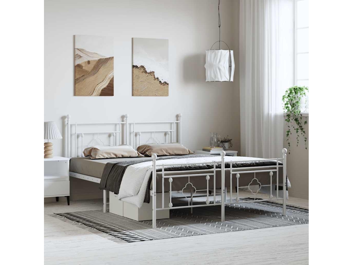 Estructura Cama Sin Colchón Con Estribo Metal Blanco 150x200 Cm