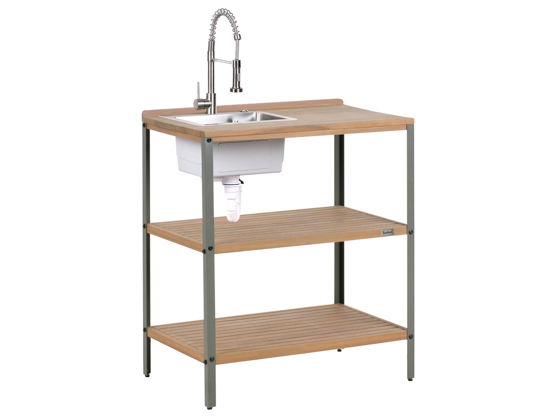 Isla de cocina exterior Beliani Ivrea de madera de acacia con fregadero, certificación FSC®, marrón, 80 x 50 x 92 cm