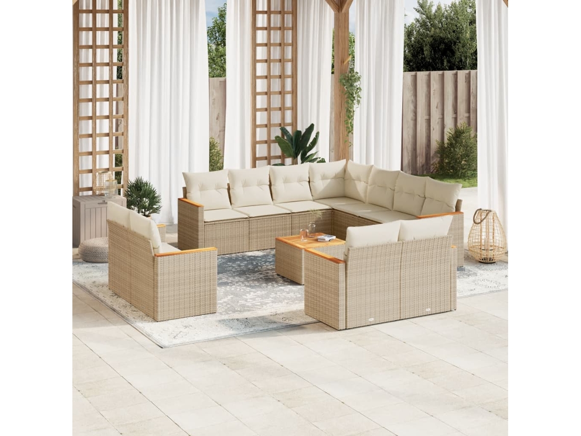Conjunto de 12 sofás de jardín con cojines de mimbre beige de DKD Home Decor